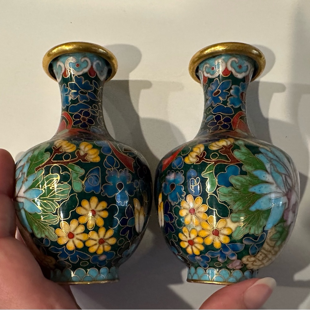 Two handmade cloisonné small vases